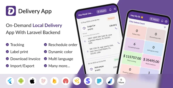Delivery App v29.0 - On Demand Delivery System Flutter App with bidding system