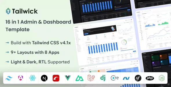 Tailwick - Tailwind, React, Next.js, Angular, Vue Nuxt, Laravel, Rails Admin Dashboard HTML Template v2.0
