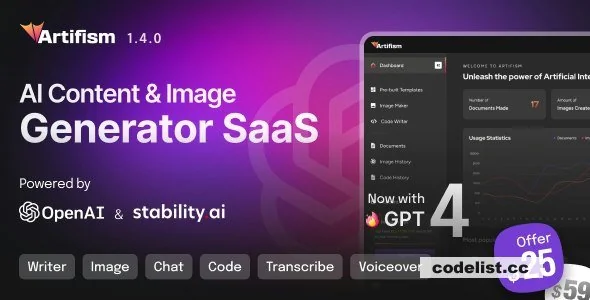 Artifism v6.0.0 - AI Content & Image Generator SaaS - nulled