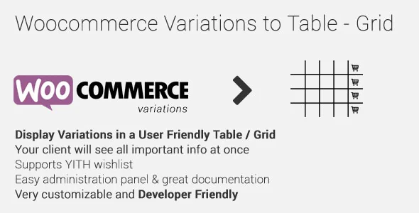 Woocommerce Variations to Table - Grid v1.5.6