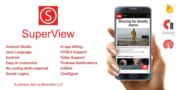 SuperView - WebView App for Android with Push Notification, AdMob, In-app Billing App