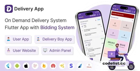 Delivery App v30.0 - On Demand Delivery System Flutter App with bidding system
