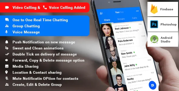 YooHoo v4.1 - Android Chatting App with Voice/Video Calls, Voice messages + Groups -Firebase | Complete App