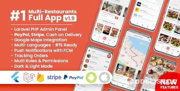 Food Delivery Flutter + PHP Laravel Admin Panel v1.9.4
