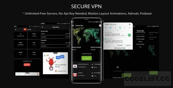 Secure VPN v1.0 - (Unlimted Free Servers + Admob + Motion Layout)