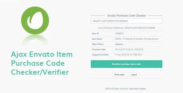 Ajax Envato Purchase Code Checker