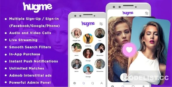 Hugme v1.0 - Android Native Dating App with Audio Video Calls and Live Streaming