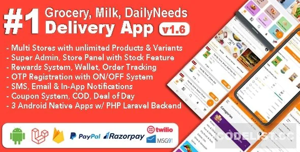 Grocery and Vegetable Delivery Android App with Admin Panel v1.6.3 - Multi-Store with 3 Apps