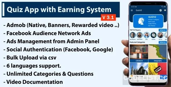 Quiz App with Earning System + Admin Panel v3.1