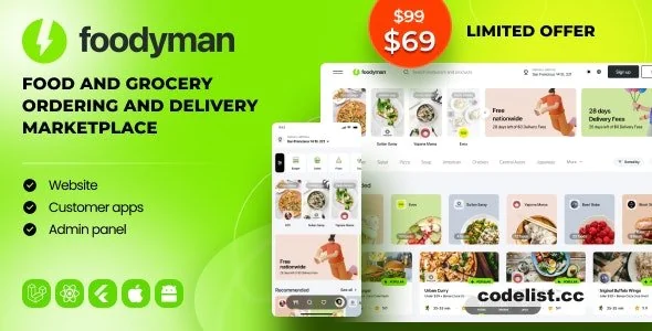 Foodyman v2023-4 - Multi-Restaurant Food and Grocery