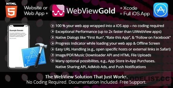 WebViewGold for iOS v7.2 – WebView URL/HTML to iOS app + Push, URL Handling, APIs & much more!