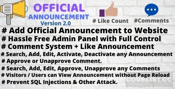 Official Announcement Snippet with Admin Panel v2.0