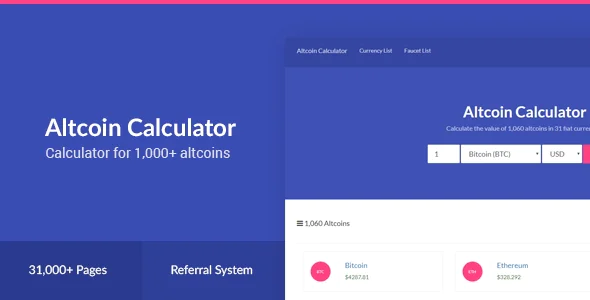 Altcoin Calculator - 1,000+ Crypto & 31 Fiat Currencies