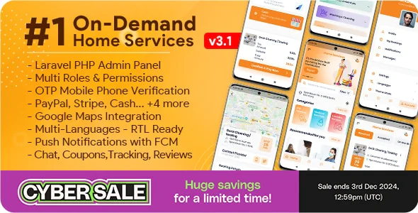 On-Demand Home Services, Business Listing, Handyman Booking with Admin Panel v1.2.2 - nulled