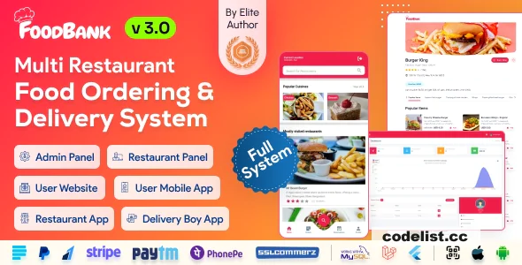 FoodBank Multi Restaurant v3.4 - Restaurant App with Admin &amp; Restaurant Panel - nulled