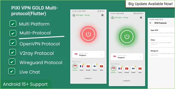 Pixi VPN v1.0 - Multi protocol VPN OpenVPN, V2ray, Wireguard with Ready to Business panel